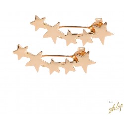 Aretes estrella en oro rojo de 18 Kts. alternando grande y pequeñas.