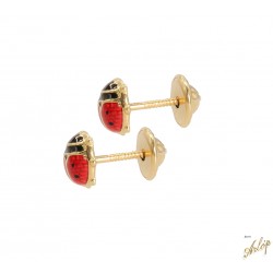 Topos en forma de mariquita, recubierta con esmalte rojo y negro, en oro amarillo de 18 kts.