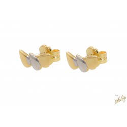 Aretes 3 pequeñas gotas en oro blanco y amarillo de 18 Kts.