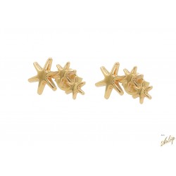 Aretes 3 estrellas 6 puntas, en disminución, tipo ear climber en oro amarillo de 18 kts.